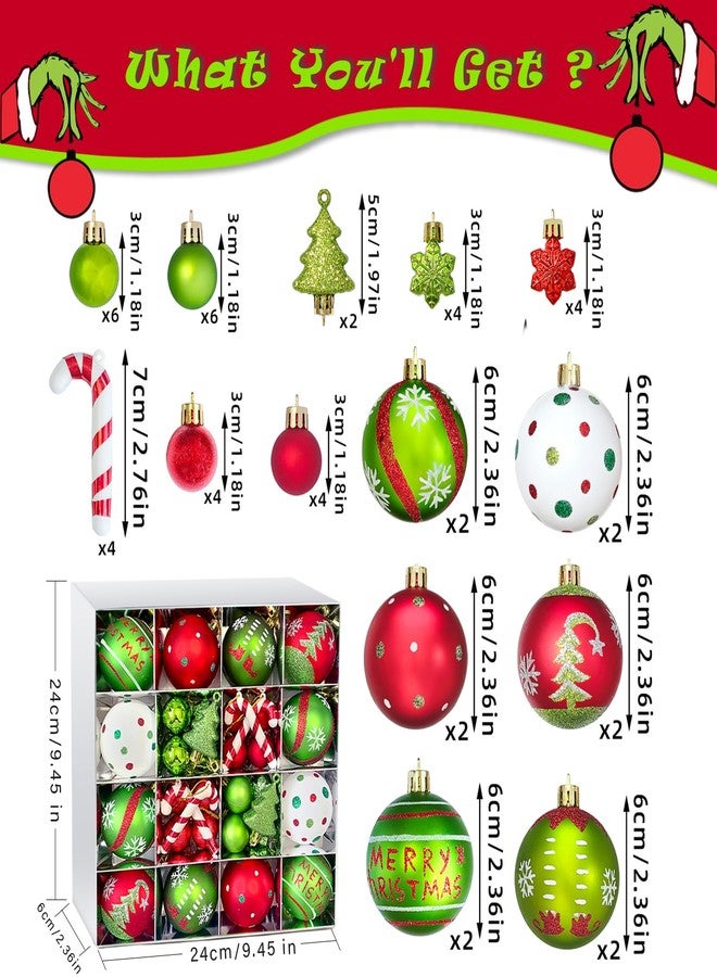 Deritec Christmas Ball Ornaments Glittering Christmas Tree Ball 46pcs Shatterproof Christmas Hanging Balls Decorations Elf Balls Red and Green Snowflake Candy Cane for Christmas Party Wedding Home Decor - Image 2